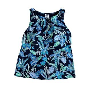 Lands End Womens Plus Size 18 Floral High Neck Tankini Swim Top Navy Blue swim